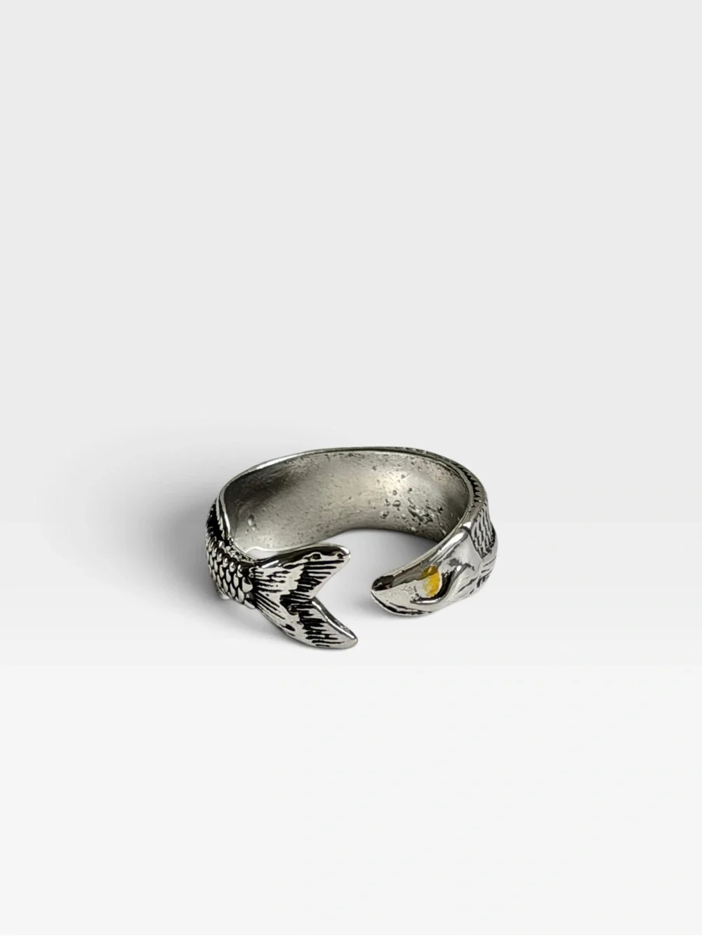 Men's Silver Fish Wrap Ring - Open Band Nautical Design